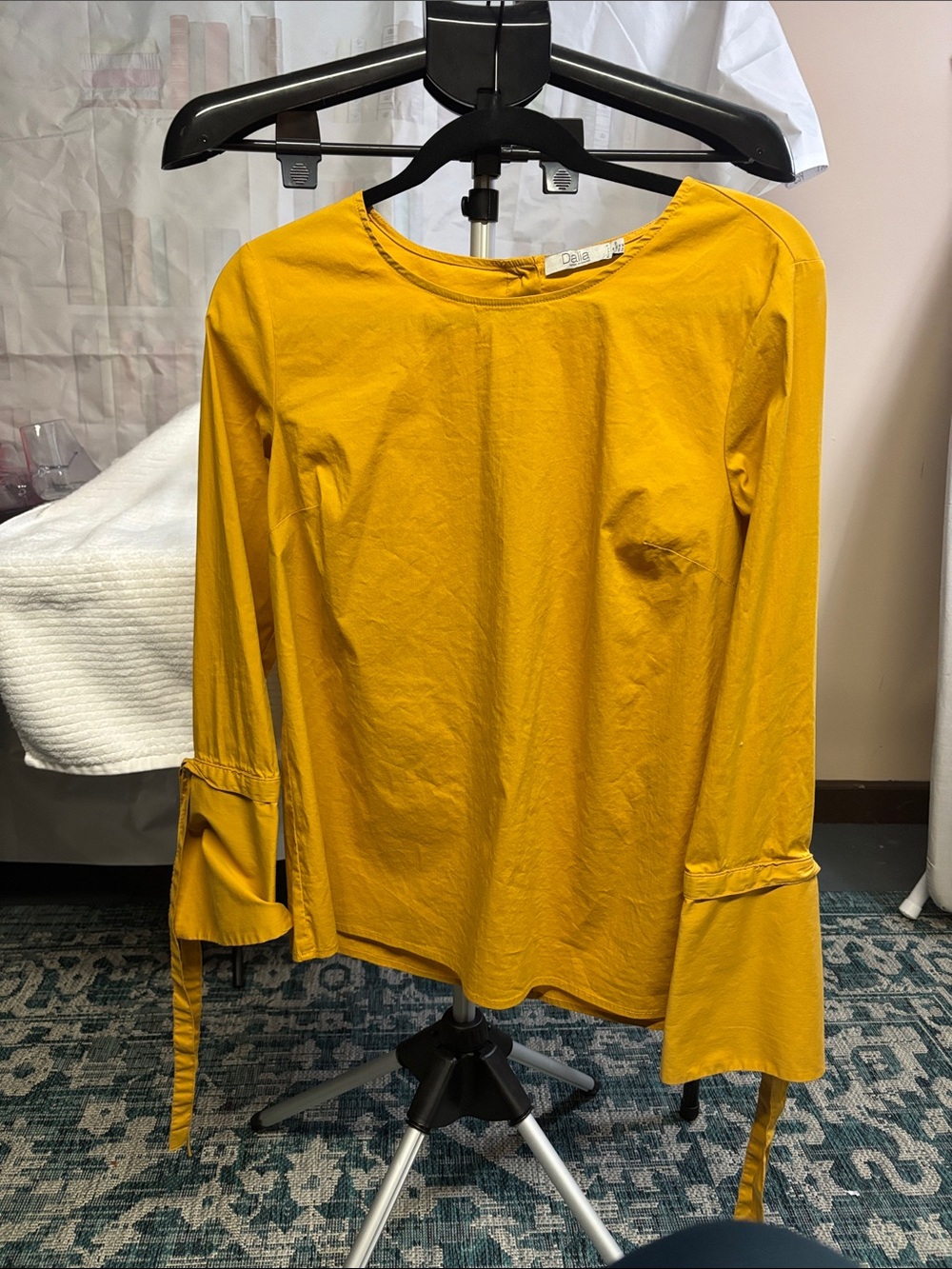 Dalia Mustard Yellow Long Sleeve Tie-Cuff Top